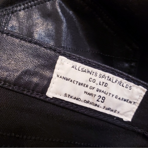 ALL SAINTS Spitalfields Petrel Brodie Faux Leather Wax Coated Black Jeans - Picture 7 of 9